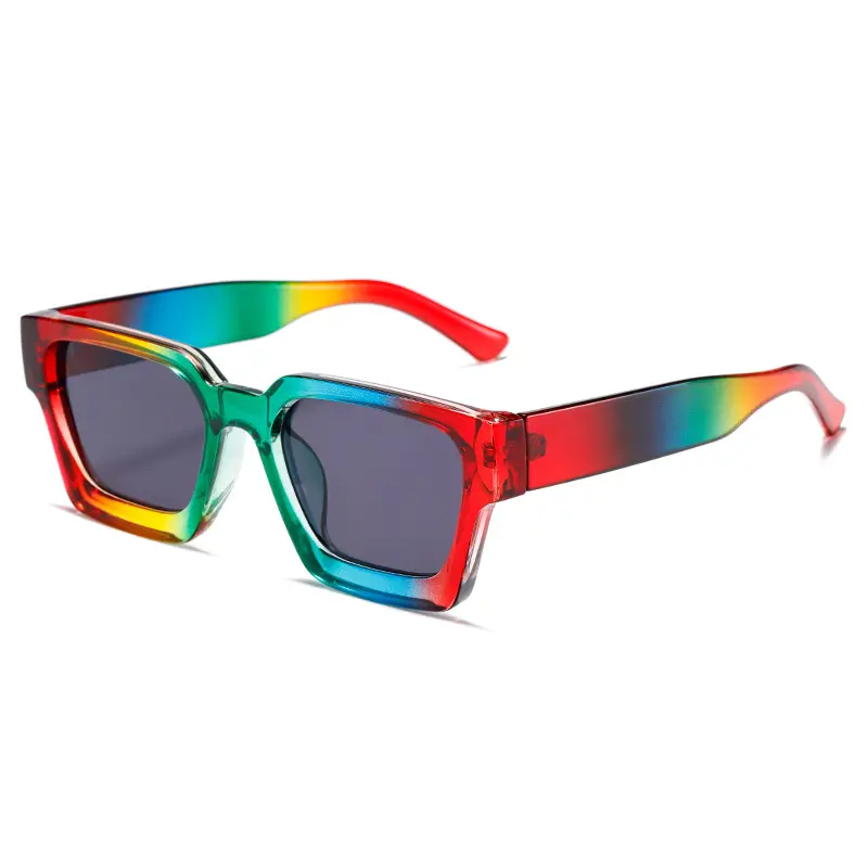 Rainbow Square Sunglasses, Oversized Colorful UV Protection Shades for Men and Women, Trendy Y2K Accessories for Streetwear and Festivals