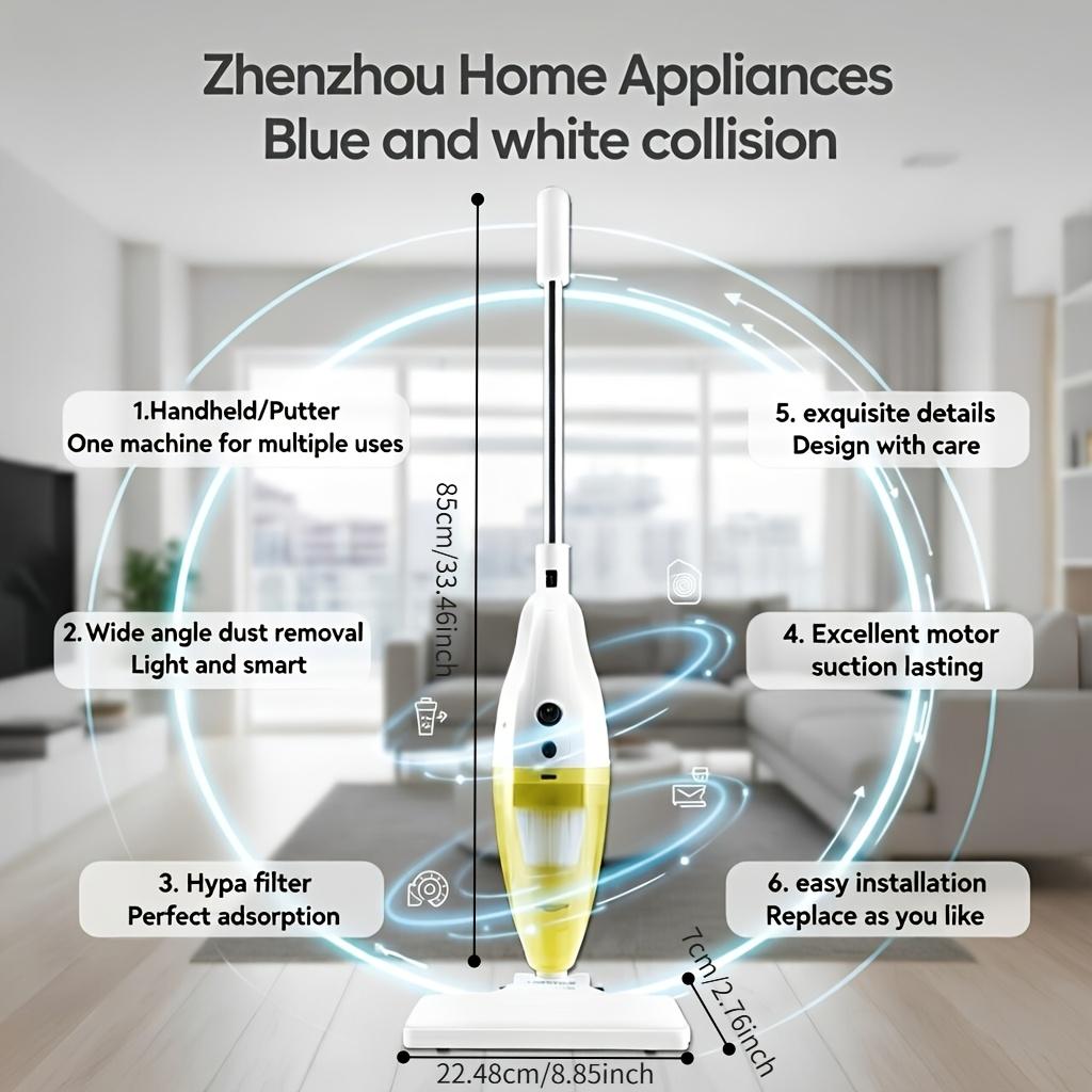 500W Corded Stick Vacuum Cleaner with 10 Accessories, 15KPa Powerful Suction, 2-in-1 Lightweight Handheld Vacuum Cleaner, Equipped with HEPA Filter, Silent Portable Dust Remover, Suitable for Hard Floors, Carpets, Pet Hair, Sofas, and Dormitories, Yellow