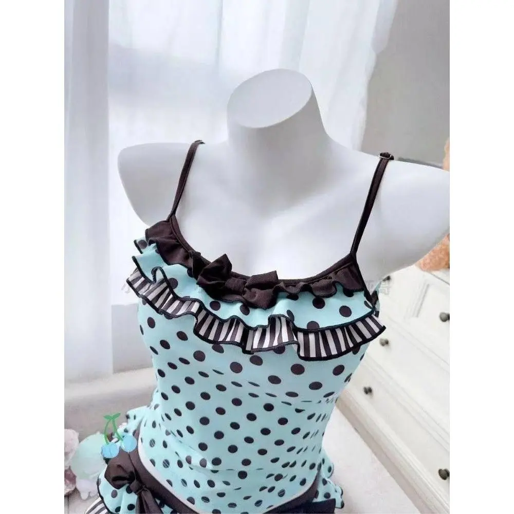 Kawaii Floral Print Two Piece Swim Skirt Bikini Women Y2K Japanese Sweet Ruffle Ladies Beach Fashion Swimwears