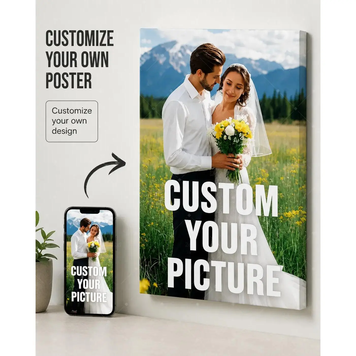 Personalized Photo Canvas Wall Art, Custom Picture Poster Print, Wedding Couple Family Bedroom Living Room Entryway Wall Decor, Memory Gift for Anniversary Housewarming, Unframed Canvas Poster or Framed Canvas Wrap