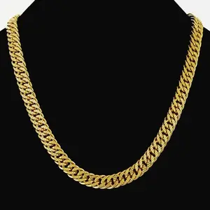 24K AU999 Real Gold Twisted Unisex Chain, 10MM 60CM Bold Polished Boss Necklace, Men's Sideways Neckpiece