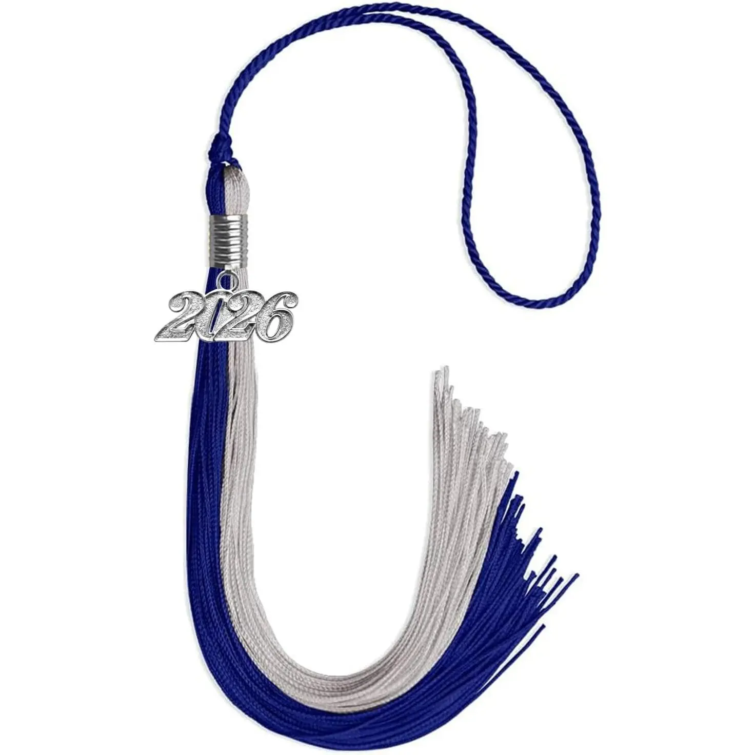 Graduation Double Color Tassel with Silver Date Drop (Royal Blue/Grey, 2026)