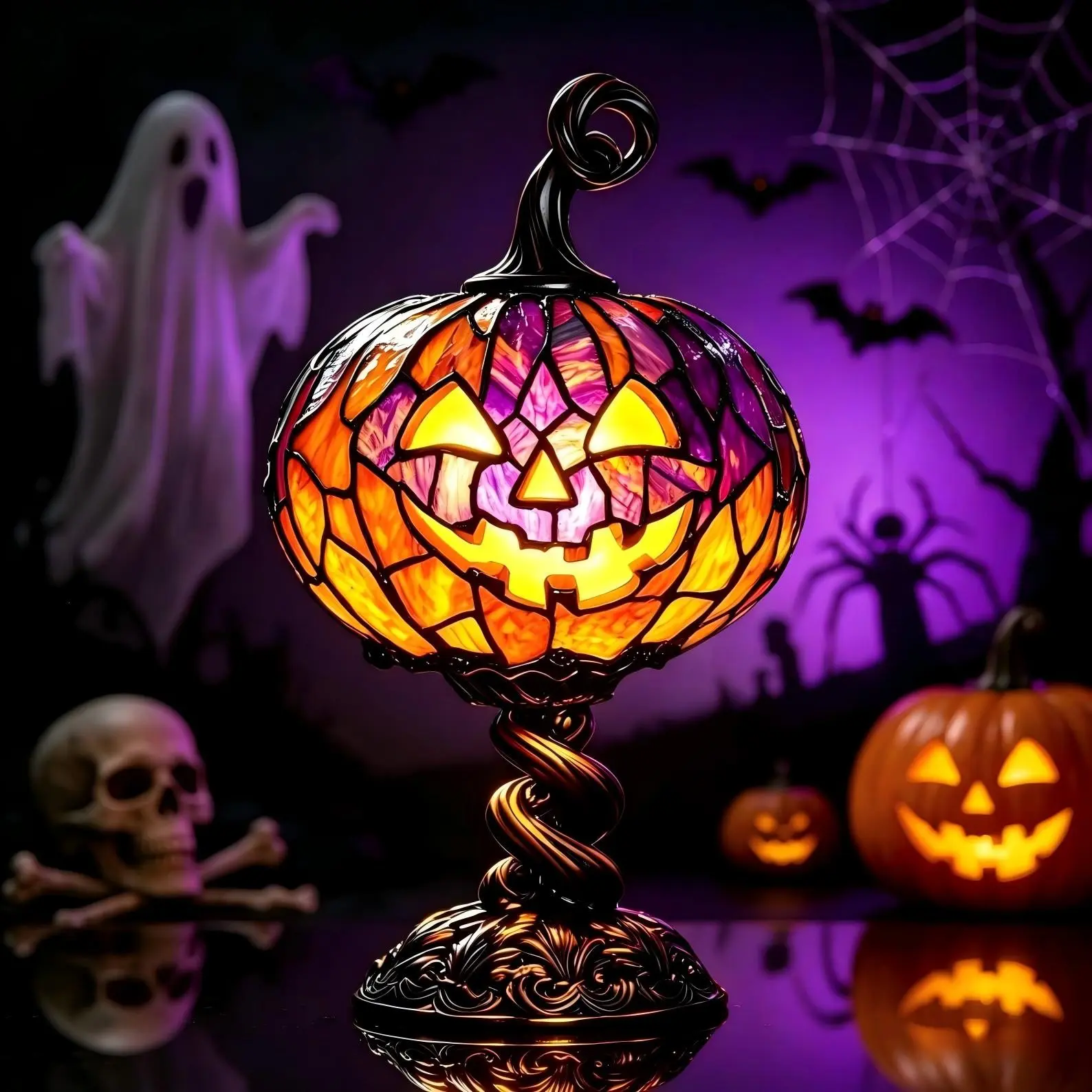 Resin Dyed Halloween Pumpkin Lantern, Gothic Style Pumpkin Lamp, Vintage Halloween Decor, Desktop Bookshelf Ornament, Seasonal Halloween Decoration, Collectible Mini Statue
