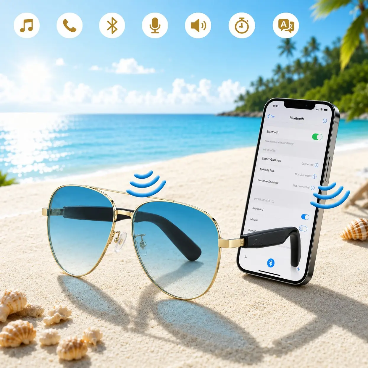 Bluetooth Smart Glasses with Open-Ear Audio, Polarized Aviator Sunglasses, multifunctional audio sunglasses featuring Touch Control, Hands-Free Calls, Music Playback, Voice Assistant and Type-C Charging for Driving, Cycling and Outdoor Use