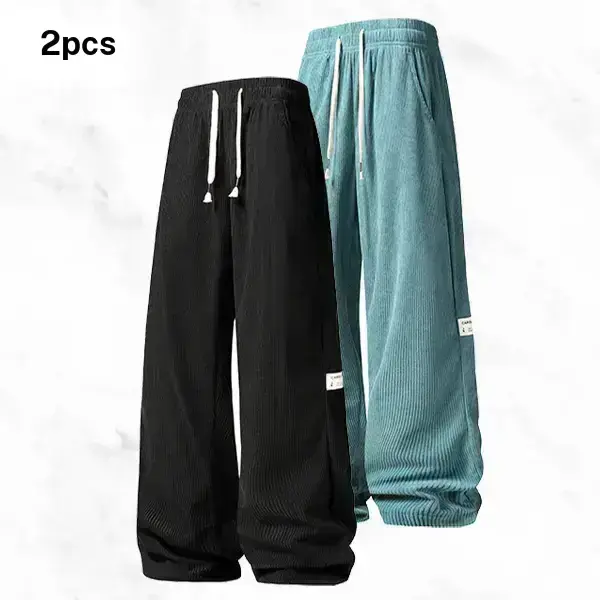 Men's corduroy wide leg pants, pack of multiple pieces, street casual style, drawstring waistband for easy on and off adjustment, premium corduroy fabric with a luxurious feel, pantalones para hombre suitable for daily commutes, shopping trips Fashion sum