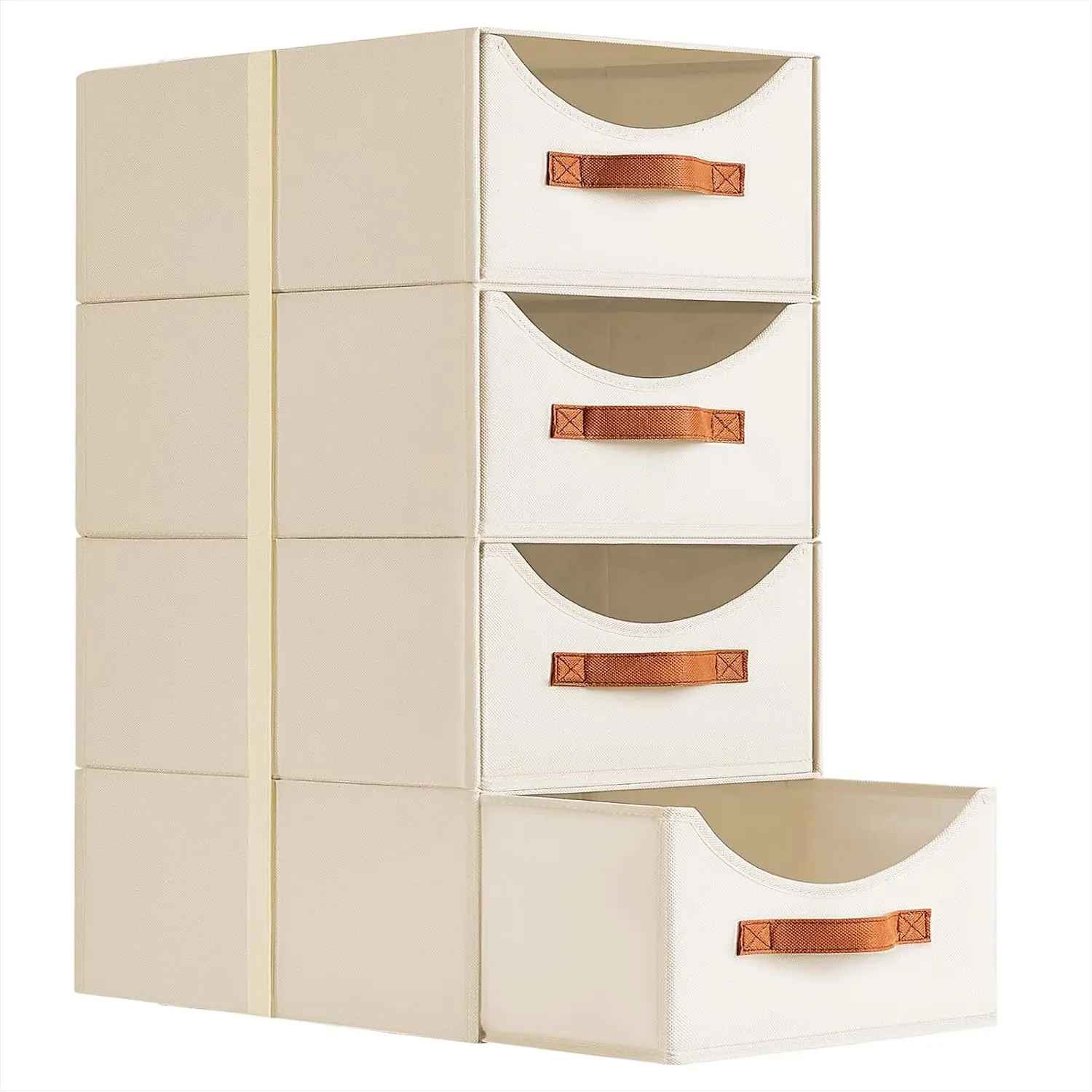 Stackable Storage Drawers - Large Collapsible Storage Bins with Drawers, 4 Pack Closet Shelf Organizer Basket, Fabric Pull Out Organizer for Bedroom, Living Room, Dorm, Light Beige