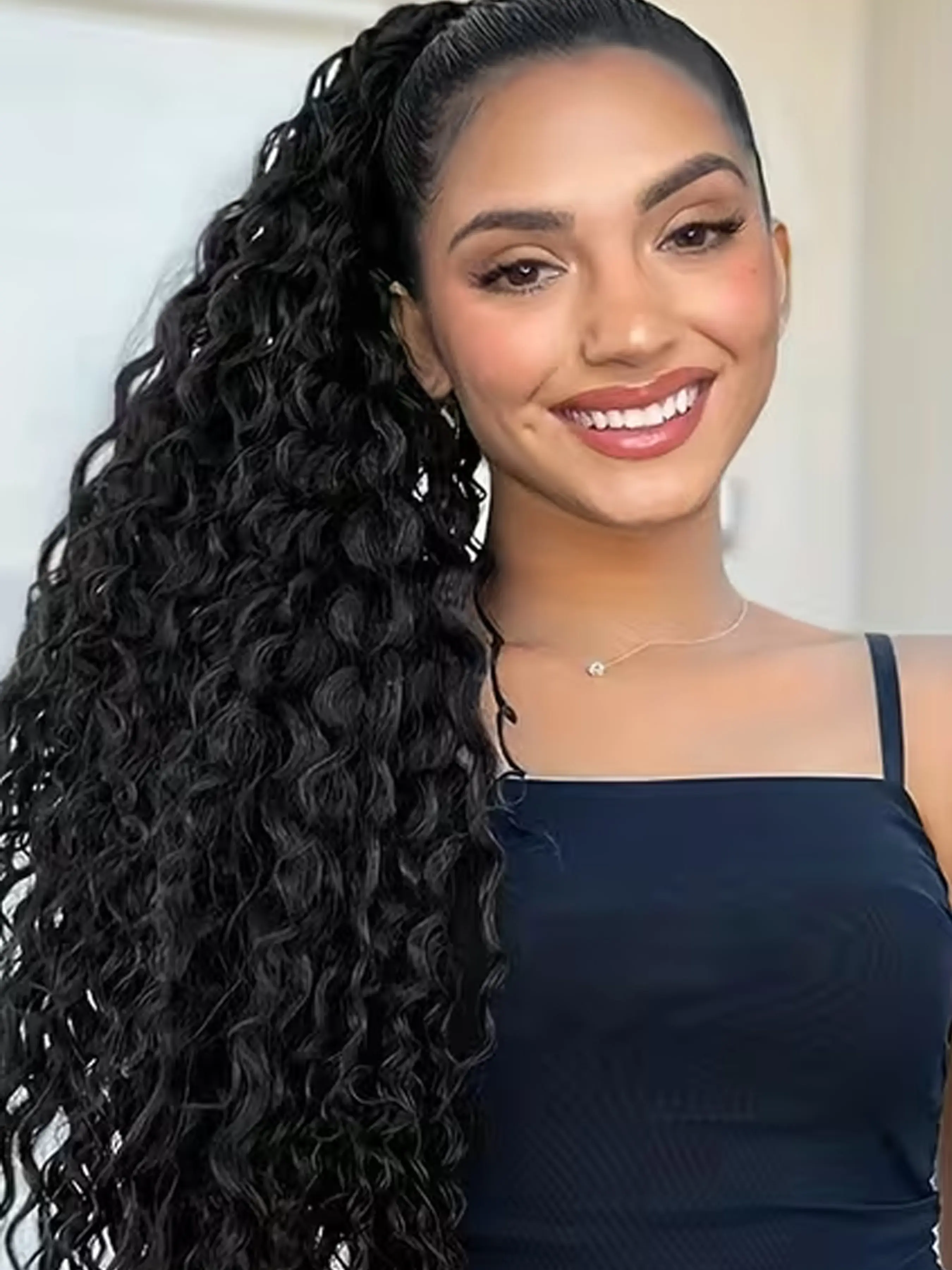 24 Inch Long Drawstring Ponytail Extension for Women, Synthetic Deep Wavy Clip In, Curly Hair Extensions for All Seasons, Wavy Synthetic Hairpiece, Curly Wave Extensions, Synthetic Ponytail Hairpieces