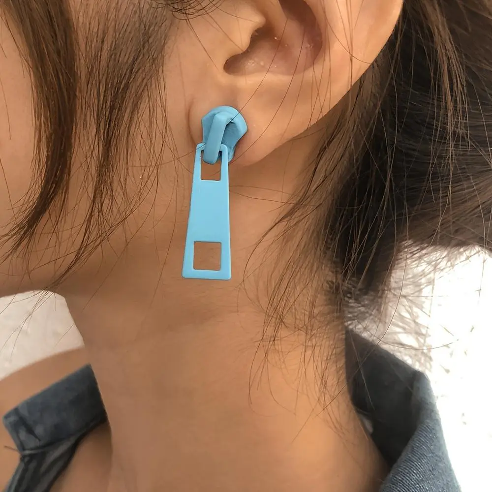 Female Copper Zipper Lock Earrings - Basic, Casual, Fashionable, Simple and Elegant Multi-Color Costume Jewelry