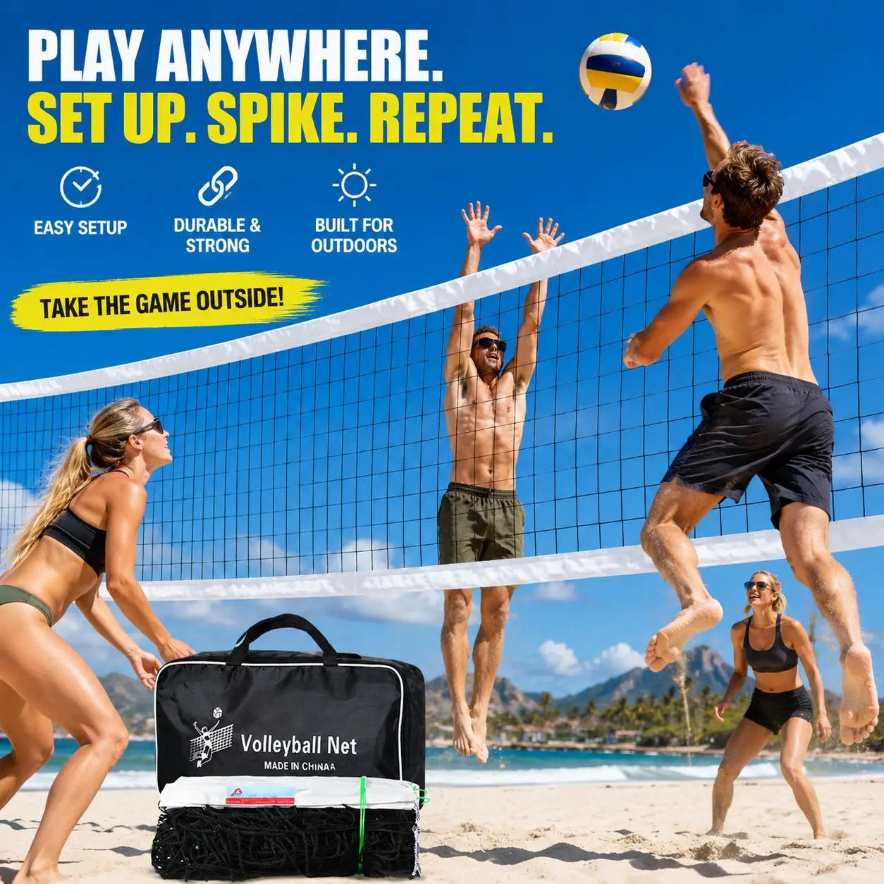 31.17 foot Thick Portable Volleyball Net Set, Volleyball Net Outdoor, Tennis net replacement parts High Strength Mesh with Carry Bag, Durable Stitching, Quick Setup, Ideal for Beach, Park, Backyard, Indoor Gym Driveway, No shelf required, hook
