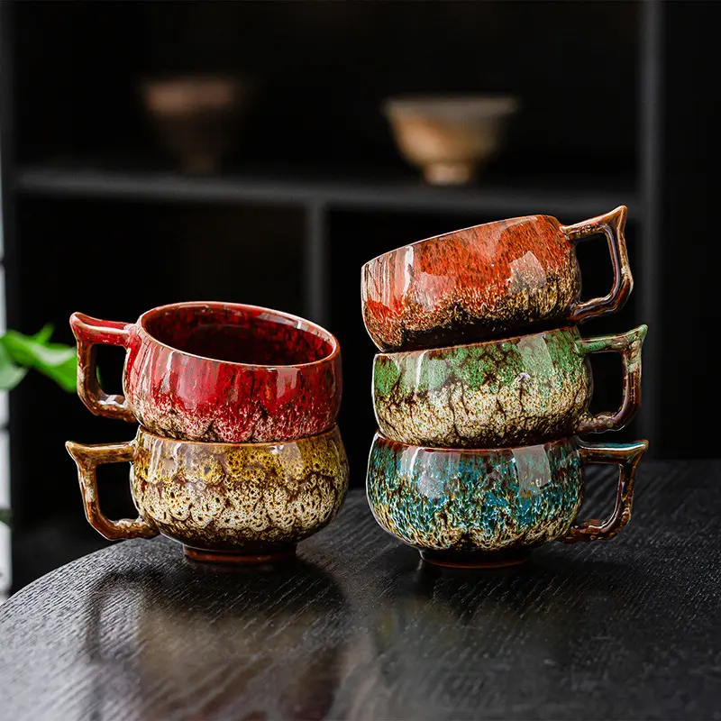 Kiln Reactive Glaze Ceramic Mug, Multipurpose Breakfast Coffee & Tea Cup, Elegant Handcrafted Water Cup, Luxury Minimalist Drinking Vessel For Home Office Daily Use, Bulk Wholesale Casual Drinkware & Gift