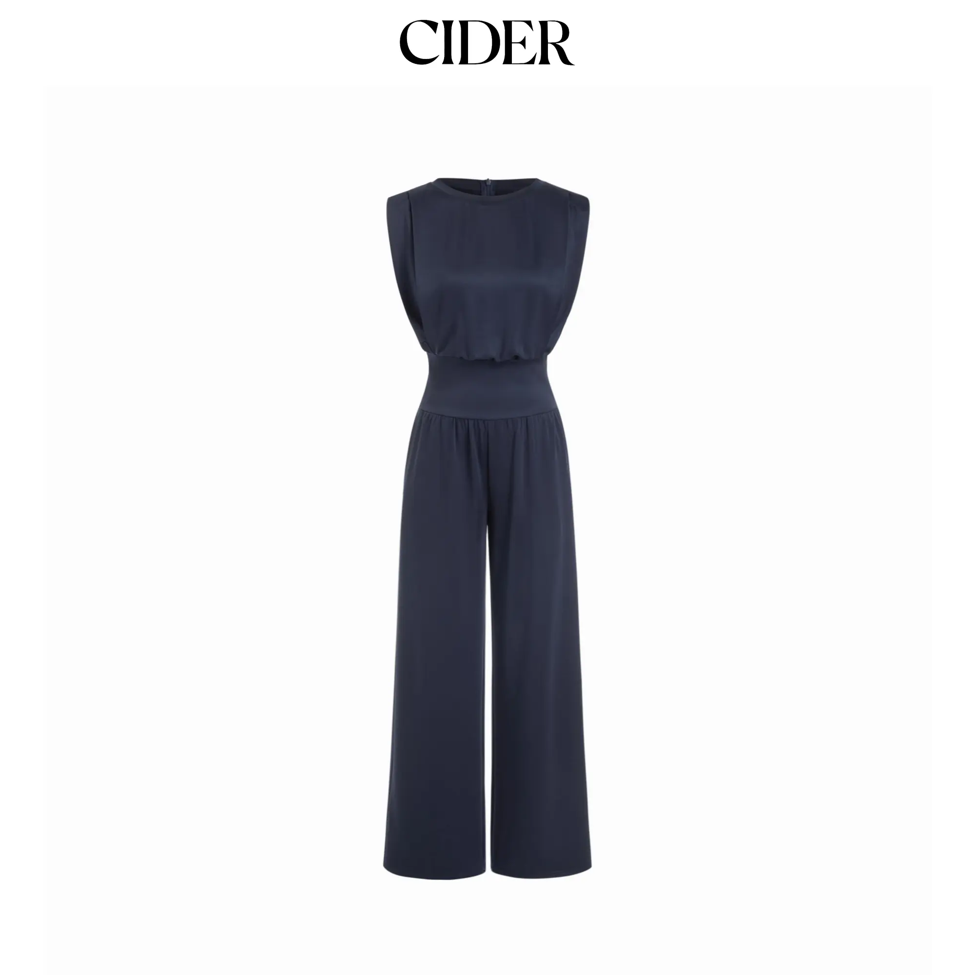 Cider High Stretch Mid Rise Ruched Wide Leg Jumpsuit