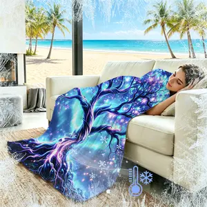 1Pcs Magic Color Tree Cooling Blanket Q-MAX>0.3, Soft Sweatproof, For Sofa Trip, Fantasy Decor Fans Summer Blanket