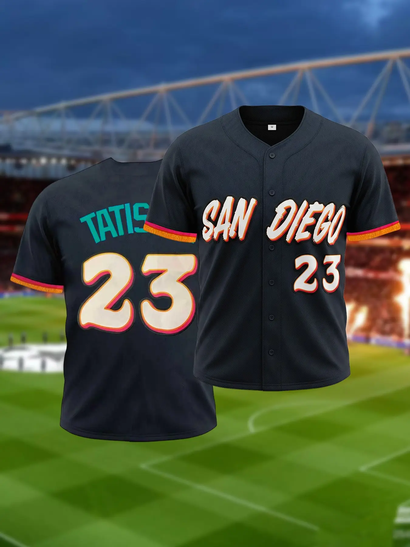 Unisex San Diego Baseball Casual Sports Jersey, Embroidered Number 23 Button Short Sleeve Shirt