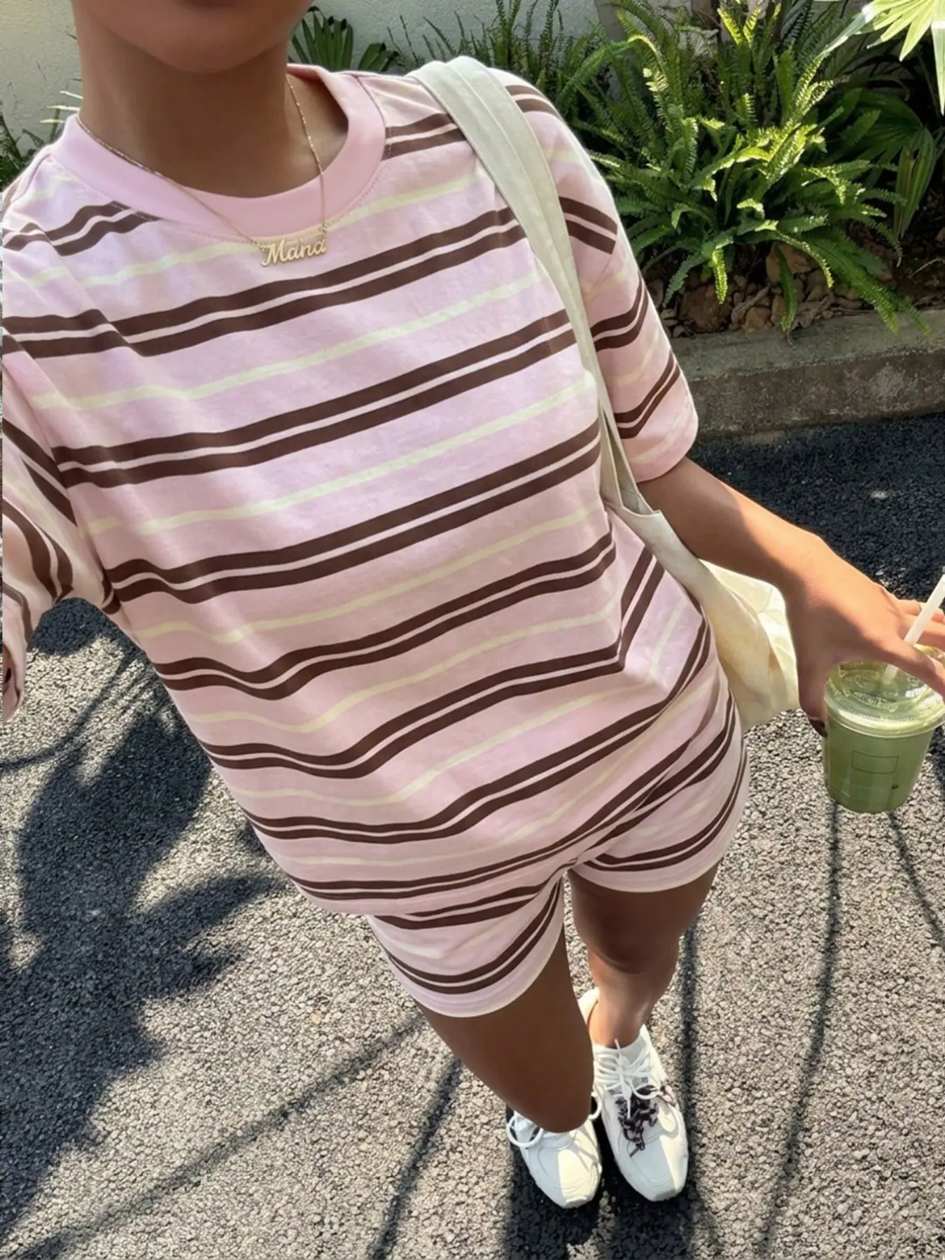 Girls' Trendy Striped Short Sleeve Matching Shorts Set, Vibrant Macaron Stripe Print, Cute, Casual and Stylish, Perfect for Home and Work, Slim-Fitting