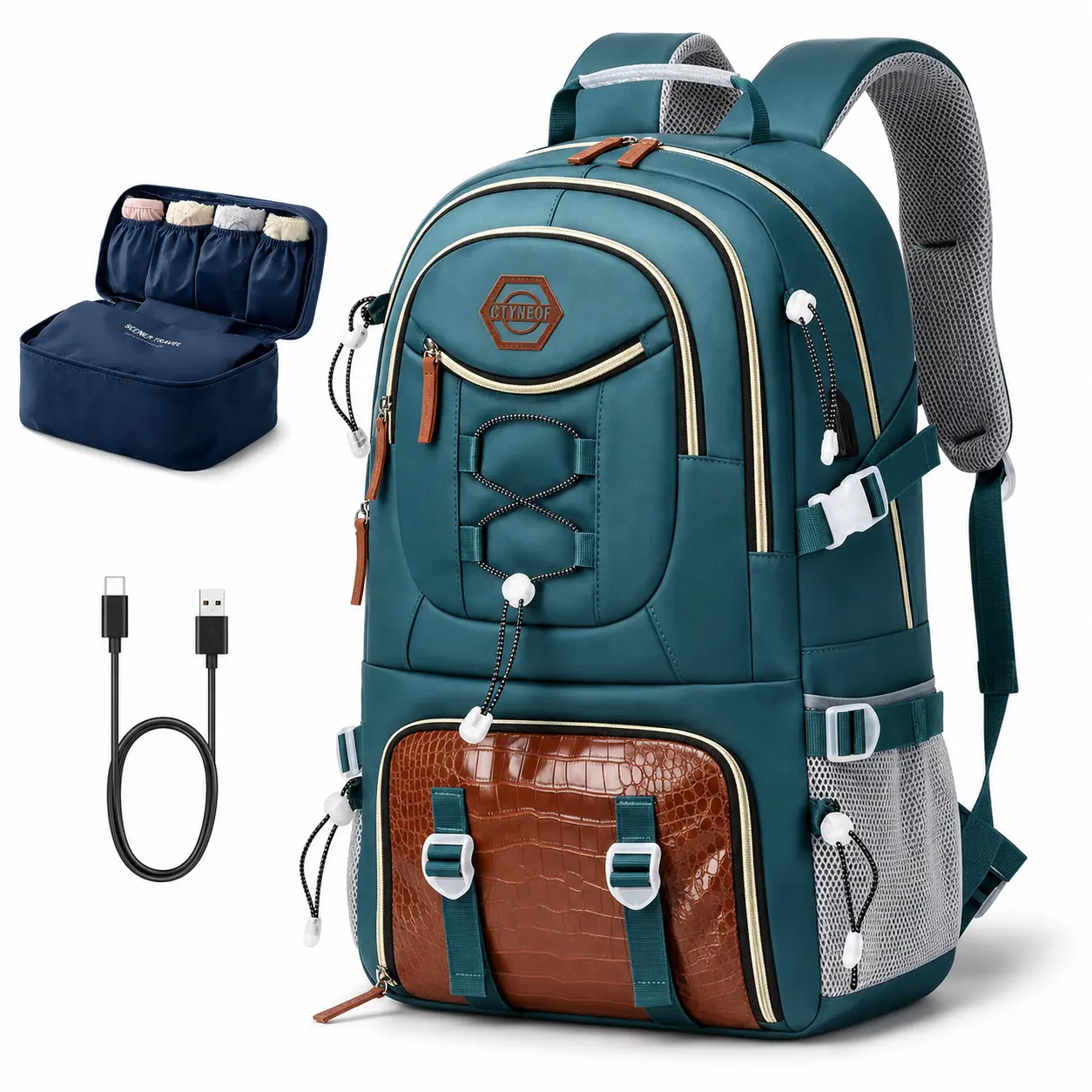 Large Capacity Travel Backpack with Free Toiletry Bag, 17.3 Inch Laptop Backpack, Multi Pocket Hiking Backpack for Camping, Outdoor Adventure, Sports, Business Travel and Men Women