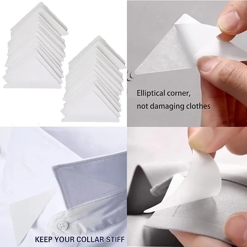 30/50/100 Pieces No Curl Collar Stays Polo Shirt Collar Stays PVC Collar Anti-Warping Edge Shaper Plastic Collar Support Rack Sticker for Men and Women's Dress