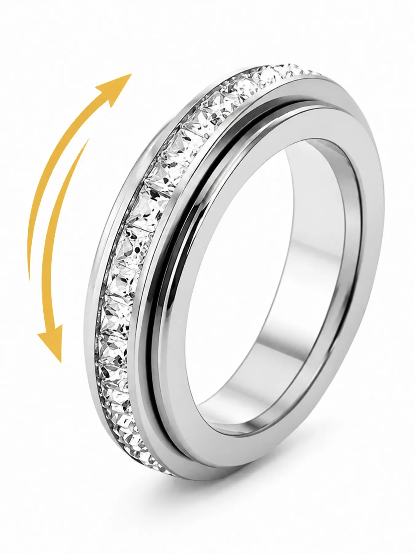 Rotatable Anxiety Ring with Cz Gemstone, Unisex Stress Relief Fidget Toy, Perfect Wedding Promise Gift, Men and Women Jewelry