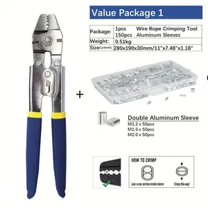 A high-quality set of fishing line crimping tools, complete with aluminum barrel sleeves and ring sleeves  capable of crimping steel wires ranging from 0.1 millimeters to 2.2 millimeters in diameter  ideal for use on railing fittings and fishing accesso