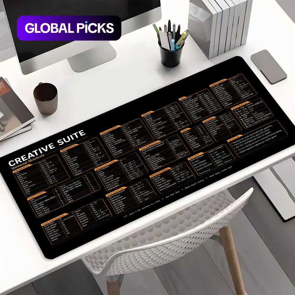 Creative Suite Shortcut Keys Desk Mat XXL, Large Gaming Mouse Pad with Anti-Slip Base, Design Software Cheat Sheet Desk Pad for Designers & Gamers, Aesthetic Desk Mat, Unique Gift #GLOBAL PICKS