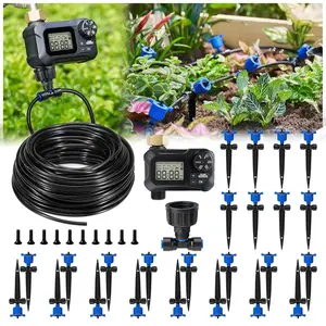100FT Drip Irrigation System with Timer,  Compensated Watering Kit with 24 Adjustable Emitters, Quick Connect Garden Irrigation for Raised Beds, Greenhouses and Garden Rows