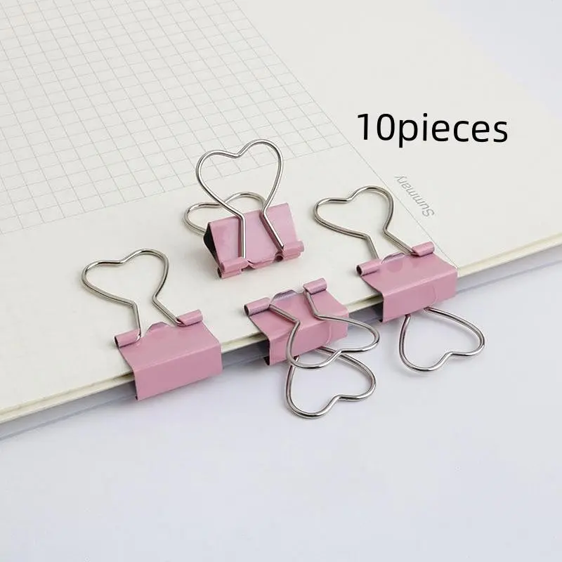 10 Heart-Shaped Long Tail Clips for Paper, Notes, Photos, and Documents, Office, Home, School, Craft Supplies