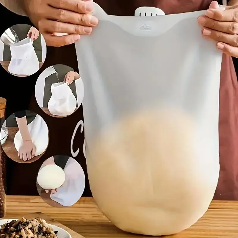2pcs Large Small Food Grade Silicone Kneading Dough Bag Non Stick Dough Proofing Storage Bag Bread Pizza Dumpling Tortilla Pastry Meat Marinating Fruit Puree Kitchen Gadget Easy Clean No Flour Mess Freezer Microwave Mixing Bag With Sealing Tie