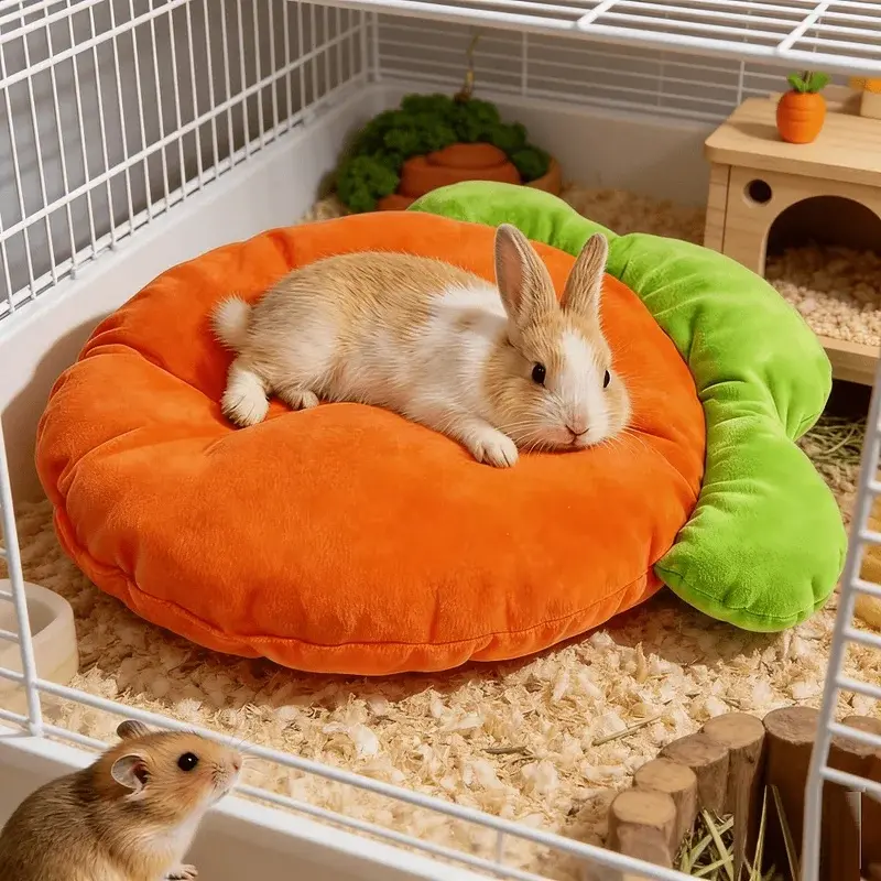 1PC Carrot-Shaped Soft Breathable Pet Sofa Mat, Small Animal Sleeping Bed Mat for Rabbit, Hamster, Puppy, Kitty