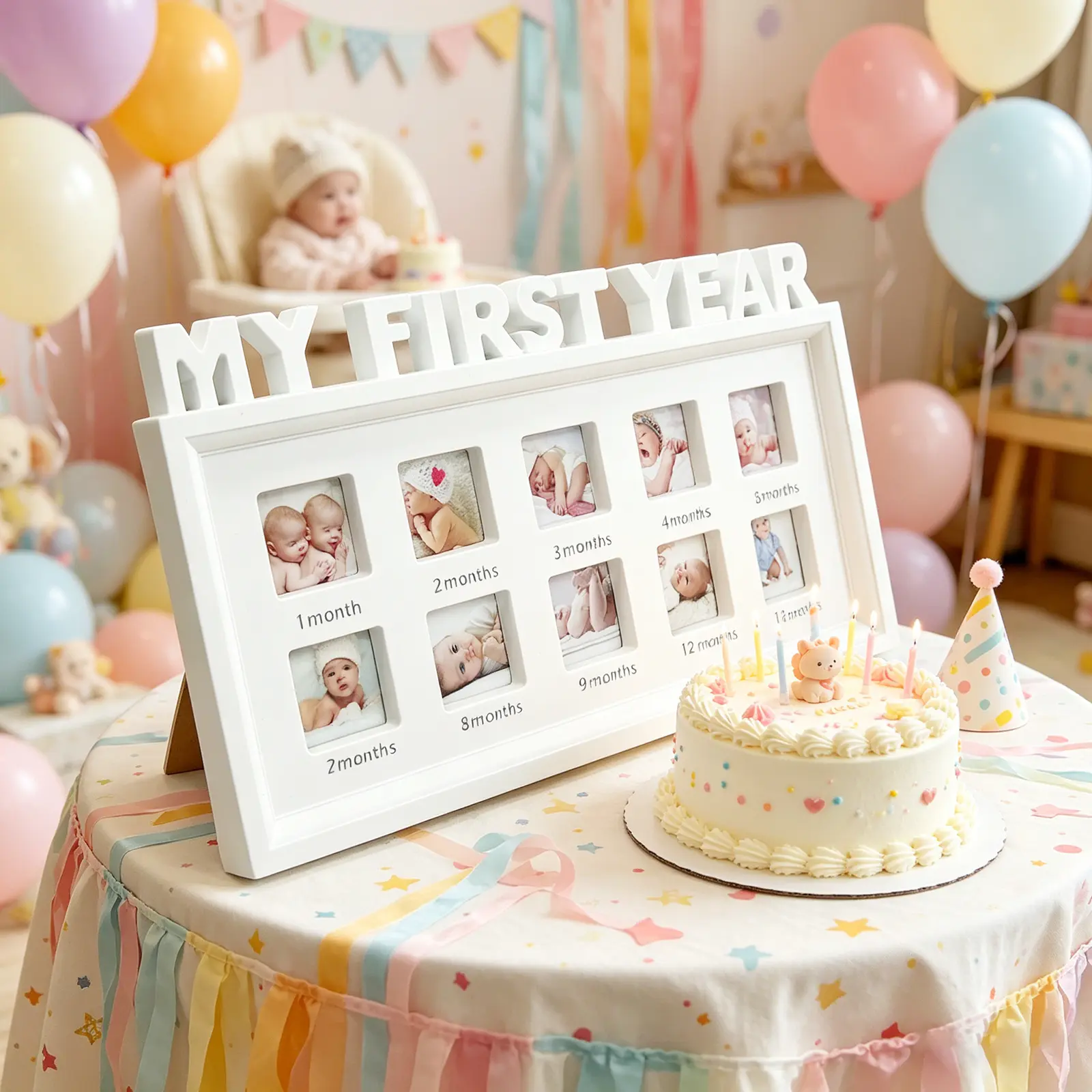 Cochildor Baby Photo Frame, First Year Milestone Keepsake, Growth Memory Gift for Children, 0-12 Months Baby Commemorative Frame, Perfect for Newborns, Baby Shower, Milestone Keeper sohochic