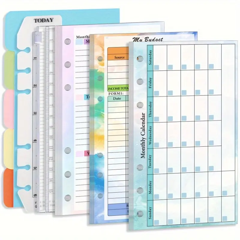 Comprehensive 82-Sheet Organizer Pack: 6-Hole Planner Refills, Monthly/Weekly Budget, Binder Pocket & Sticker Rulers, Refillable Agenda, Schedule Planner