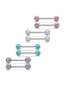4 Pairs Colorful Body Piercing Barbells for Tongue Nipple Cartilage Helix Tragus Piercings for Women Men 316L Stainless Steel Tongue Rings Multicolor CZ Ball Internally Threaded Barbell Piercing Jewelry Disco Ball Studs Comfortable Secure Fit