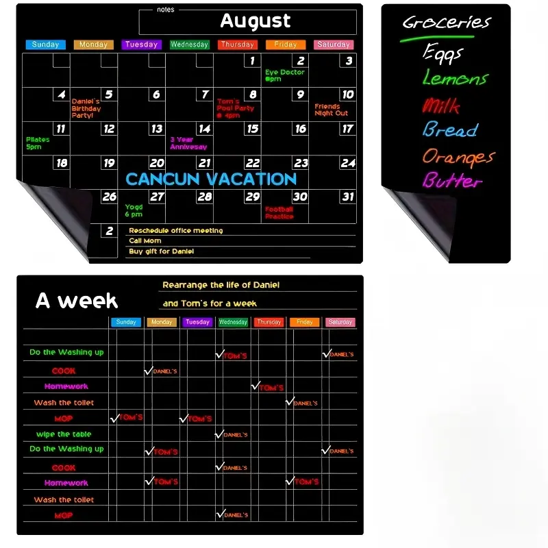 Magnetic PE Black Fridge Board for Daily Chores, Household Task Planner, Reusable Family Memo Message Writing Blackboard Sticker