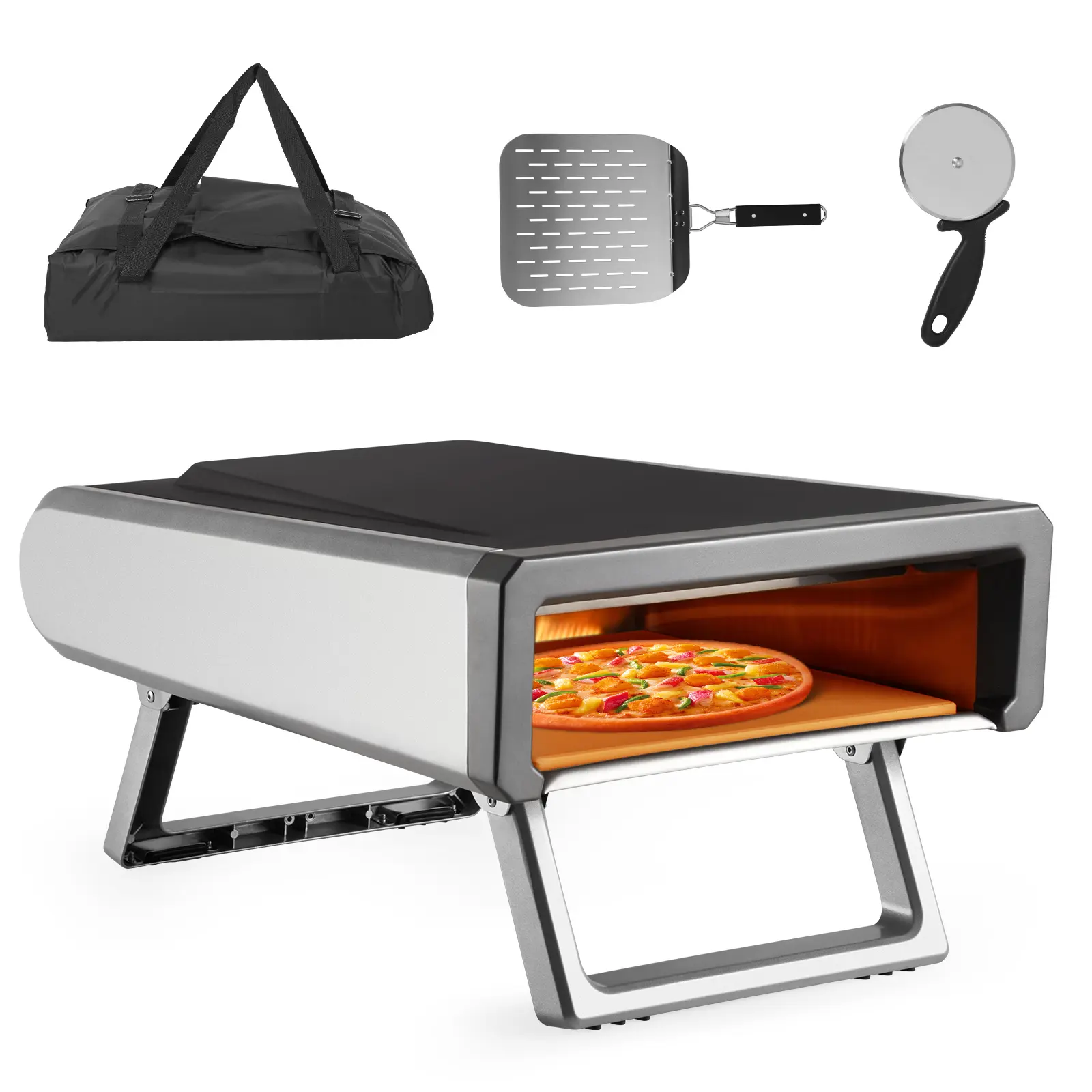 12 in Pizza Oven, Kitchen Appliances, Portable Wood Fire Pizza Oven, Outdoor Electric Pizza Maker with Dough Peel, Artisan Countertop Stove for Indoor Outdoor Camping Home