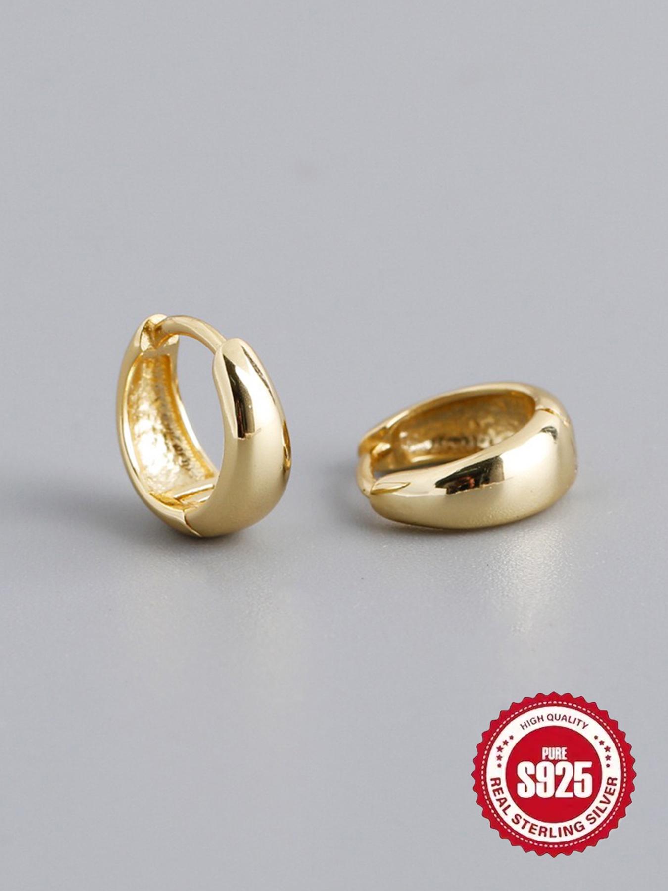 925 Sterling Silver Minimalist Wide Band Hoop Earrings, Elegant Minimalist Earrings, Fashionable Earrings for Women & Girls, Trendy All-match & Exquisite Jewelry for Birthday Gift