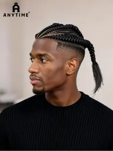 Men's Toupee Hair HD Full Lace, Curly Cornrow Braids, Synthetic Short Hair Topper, All Seasons Hair Replacement for Men