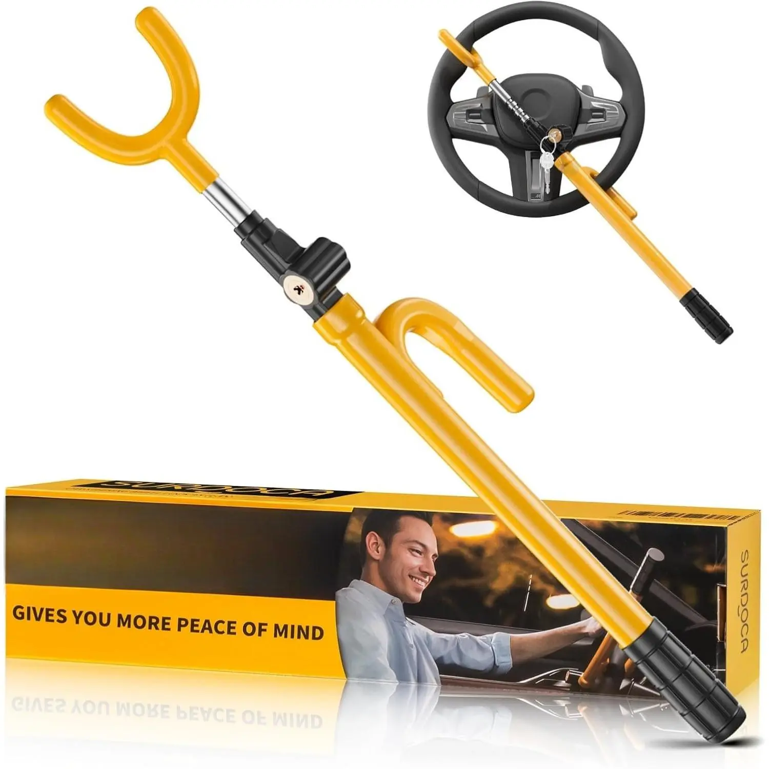 Upgraded  Steering Wheel Lock Anti- Device,Visual Deterrent | Easy Installation, Rubber Protection, Extendable  Device