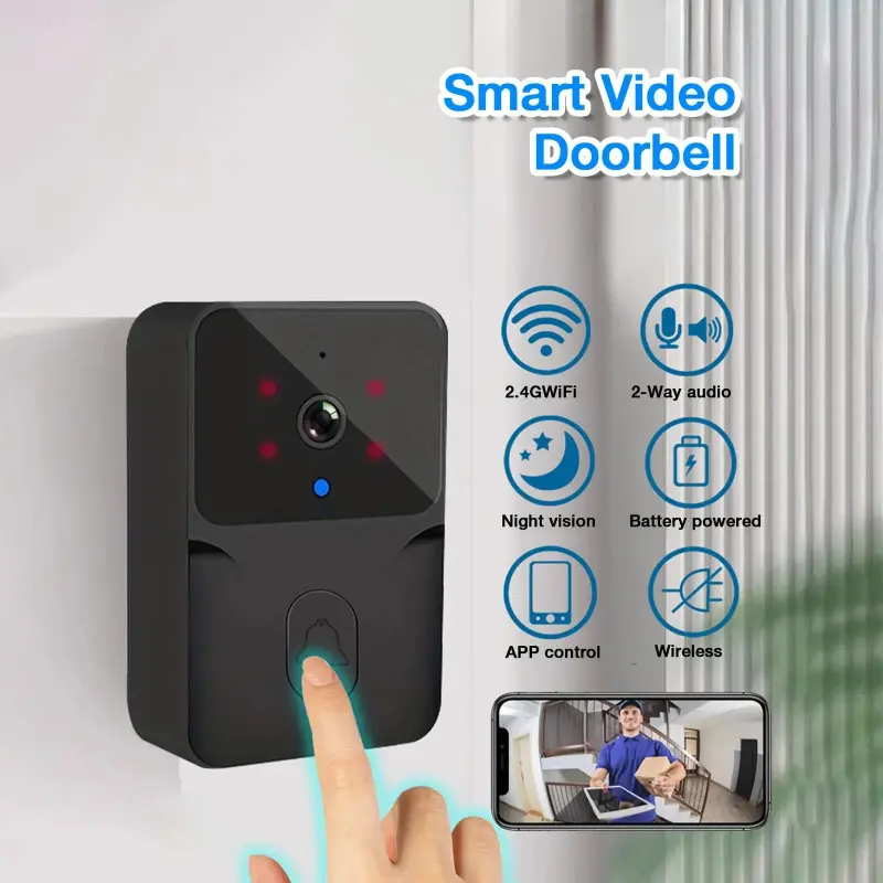 Wireless Video Doorbell Camera, 2.4g WiFi Night Vision Doorbell Camera, Rechargeable Mini Camera for Home Security, WiFi Smart Doorbell