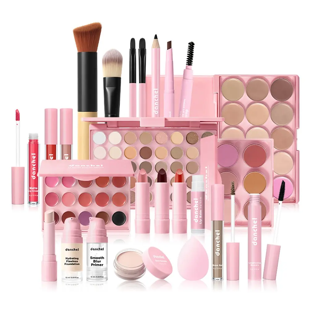 danchel All-in-One Beginner Full Face Makeup Kit, Complete Cosmetic Set with Foundation, Concealer, Contour, Blush, Eye & Lip Makeup, Comes with Makeup Tools & Storage Bag, Portable for On-the-Go, Creates Versatile Makeup Looks, Makeup Sets