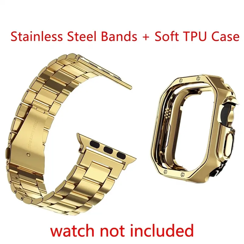 Metal Watch Strap and Shockproof Protective Case, Smartwatch Accessories for Apple Watch Series 10/11, Ultra/Ultra 3, SE/SE 3, Smart Watch Straps and Case Combo for 49/45/44/42/41/40/38 mm iWatch (Band Only)