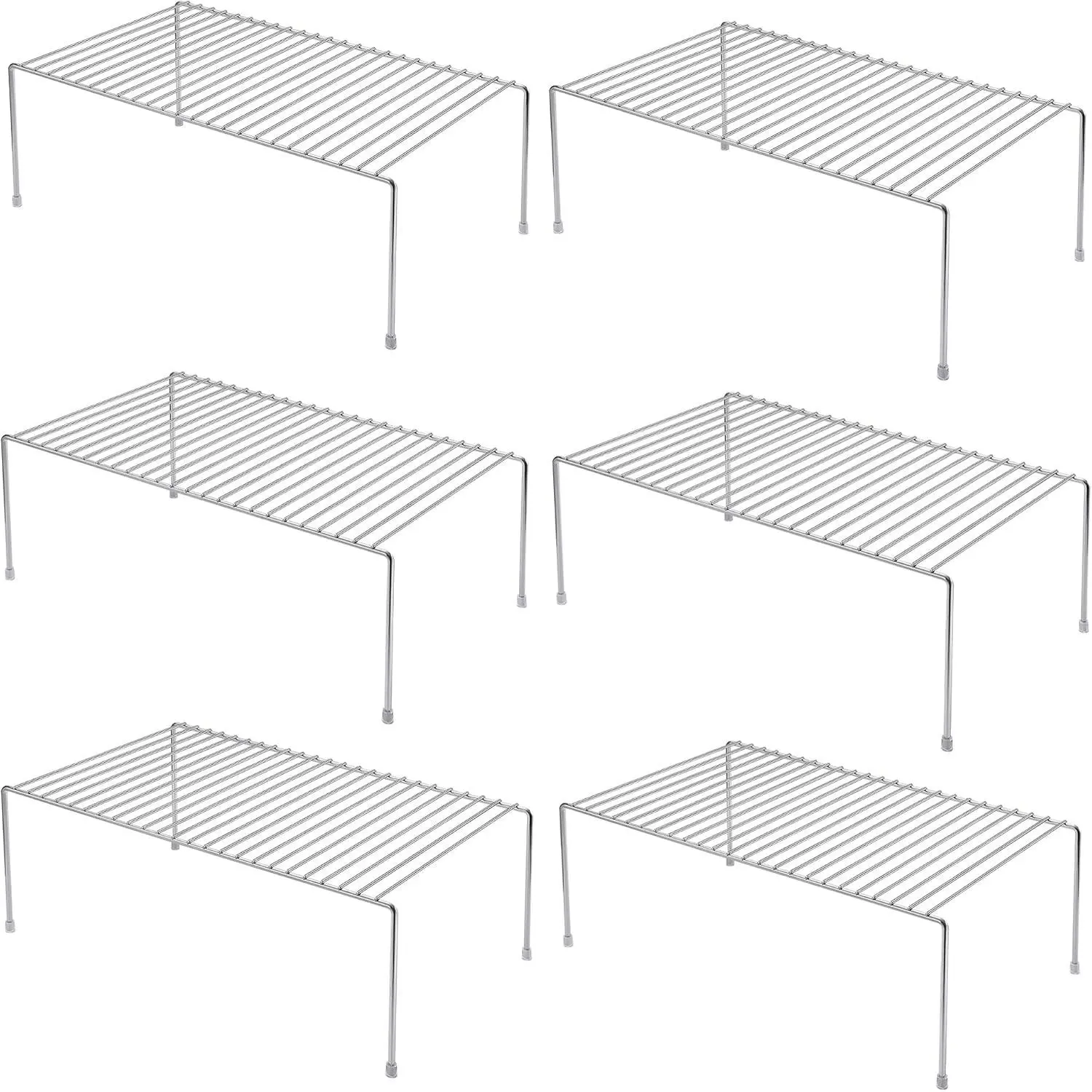 Set of 6 Large (15.7 x 9.4 Inch) Kitchen Cabinet Organizer Shelf, Wire Freezer Storage Shelves Rack, Rustproof Steel Metal Shelf Riser for Dish Plates Pantry Cupboard Organization, Chrome