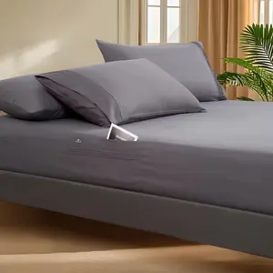 Deep Pocket Full Fitted Sheet with Straps - Fits Mattresses Up to 21" Thick - 3 Piece Bed Sheets - Moisture Wicking, Cooling & Soft Fitted Sheet & Pillow Cases (Grey)Gift.