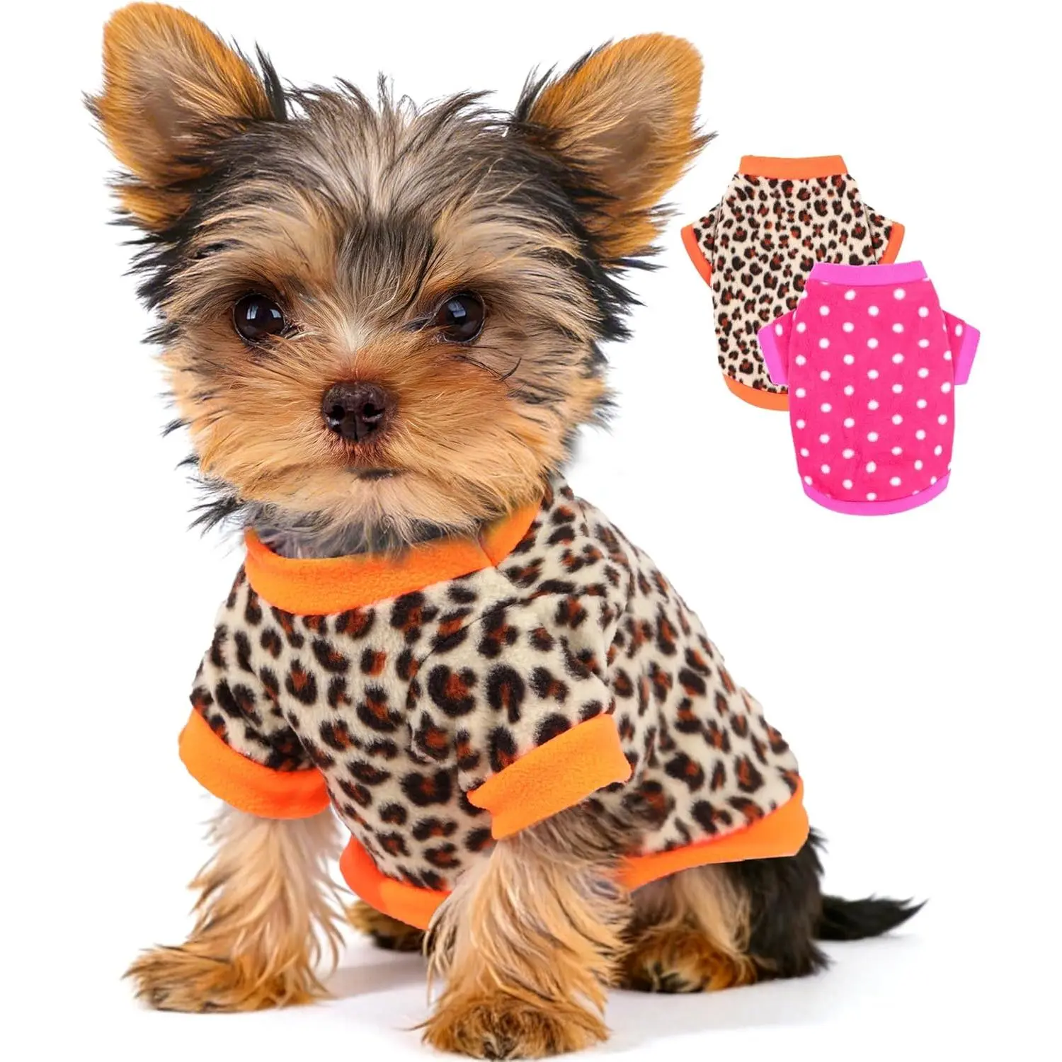 2 Pieces Dog Sweaters for Small Dogs Girl Fleece Puppy Sweater for Teacup Chihuahua Yorkie Soft Warm Dog Clothes Polka dots Leopard Print XXS