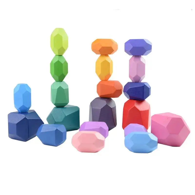 20pcs Wooden Sorting Stacking Stones, Assorted Color Building Blocks Toy, Educational Balancing Stacking Stones, Block Set, Colored Wooden Blocks