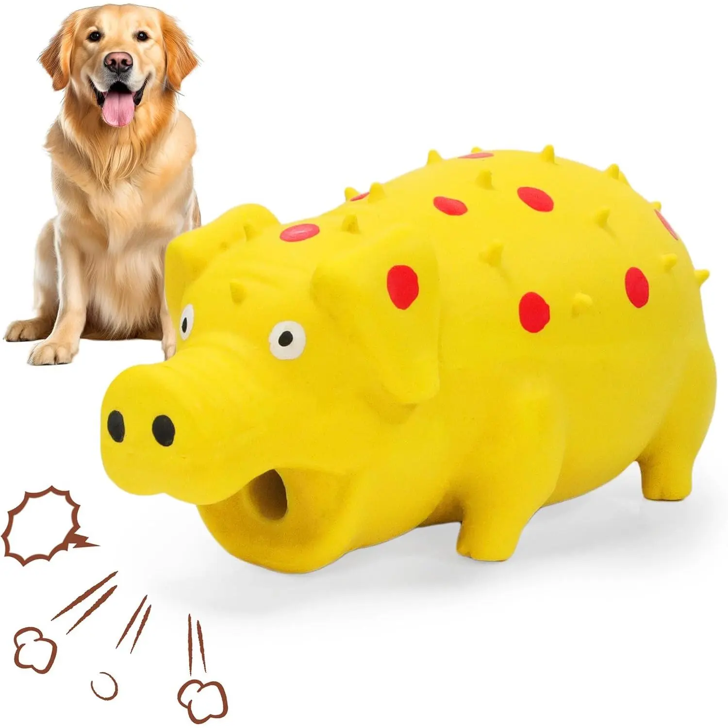 Squeaky Pig   that Oinks, Latex Pig 7.3 in Grunting  Toys, Durable  Chewing Toys for Small Medium Large Dogs(Yellow, 1 count)