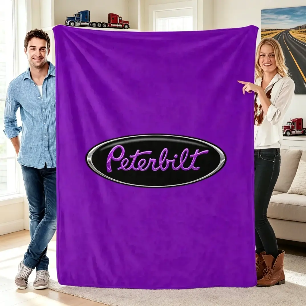Peterbilt Truck Flannel Blanket, Soft Cozy Fleece Throw for Adults & Kids, Purple Truck Collage Blanket, Lightweight All Season Couch Sofa Bed Cover, Truck Lover Gift Home Decor