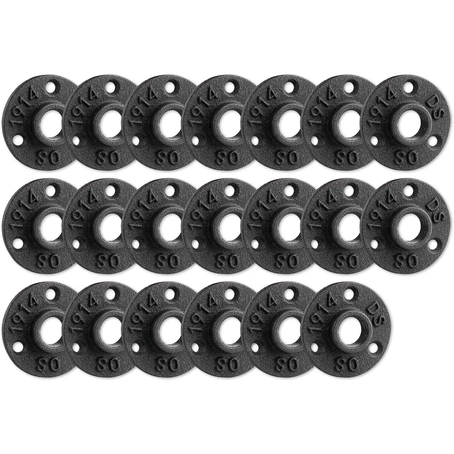 3/4" Floor Flange, Malleable Iron Pipe Fittings for Industrial Vintage Style, Threaded Flanges for DIY Projects, Furniture, and Shelving Decoration (20 Pack)