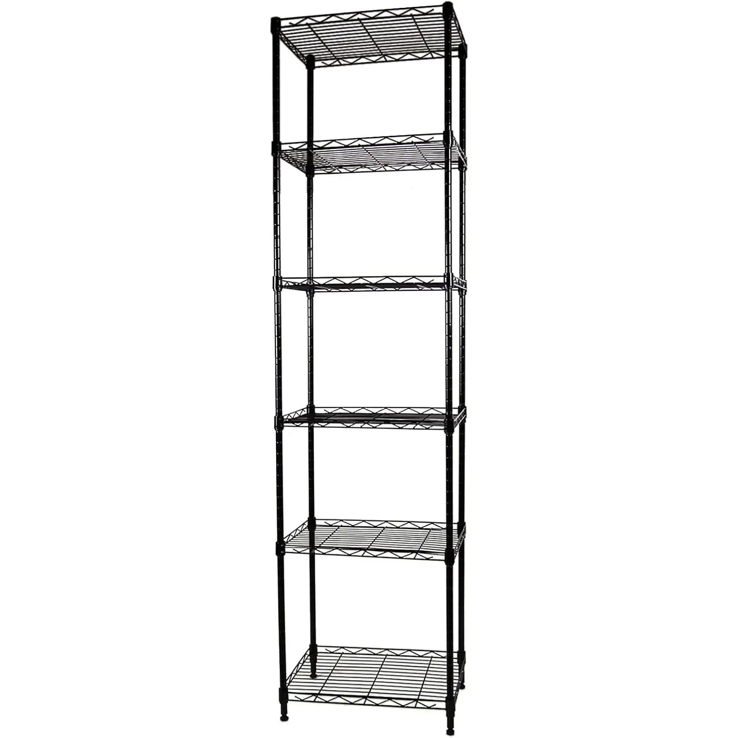 6-Tier Steel Wire Mesh Shelving Unit, Adjustable Organiser Shelf for Laundry & Bathroom Organization, 16.6x11.4x64.6" Black Metal Storage Rack, Functional Rack