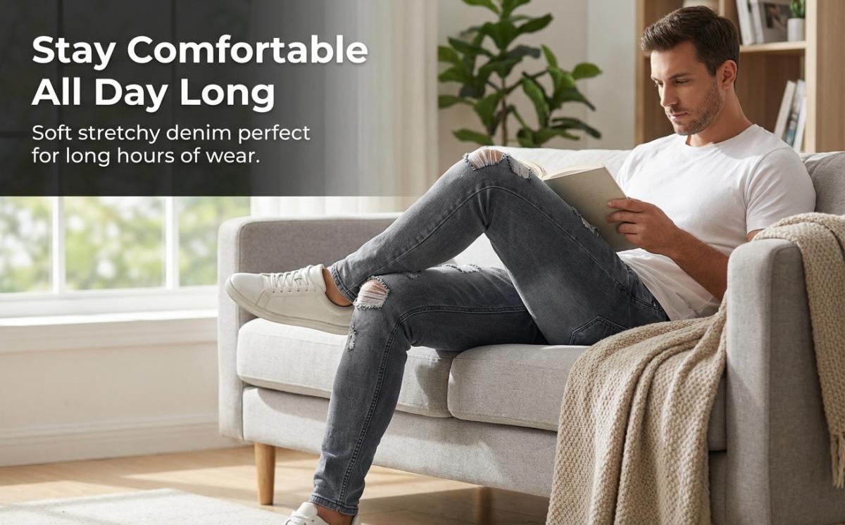 Men’S Casual Slim-Fit Denim For Streetwear Fans Suitable For Daily Wear And City Use Medium Elasticity Medium Weight Soft And Comfortable With A Distressed Look Men’S Solid-Color Multicolor High Street Low Rise jeans