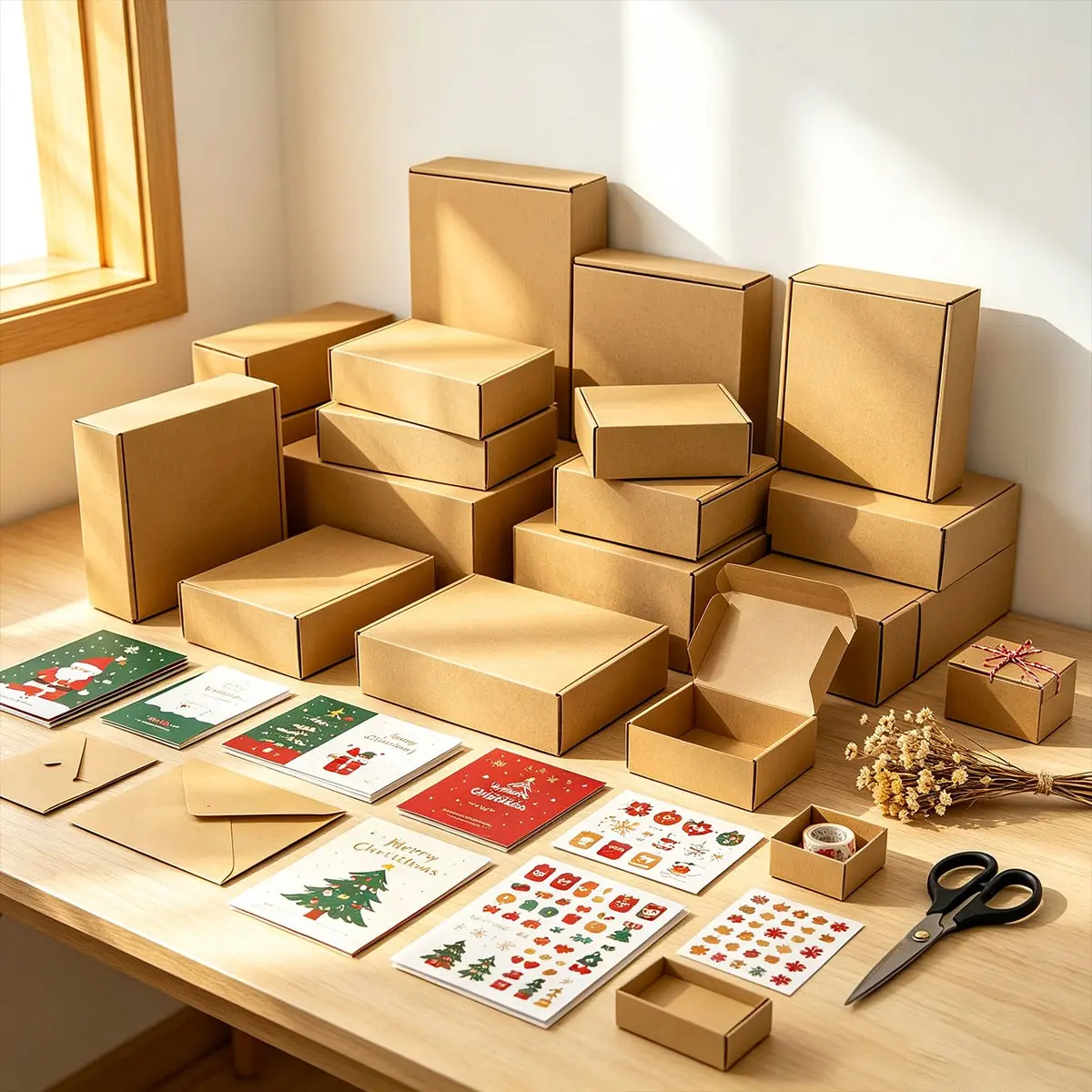 9pcs Paper Gift Boxes, 0.8mm Thick, Corrugated Edges, Various Sizes, Ideal for Parties and Retail Packaging