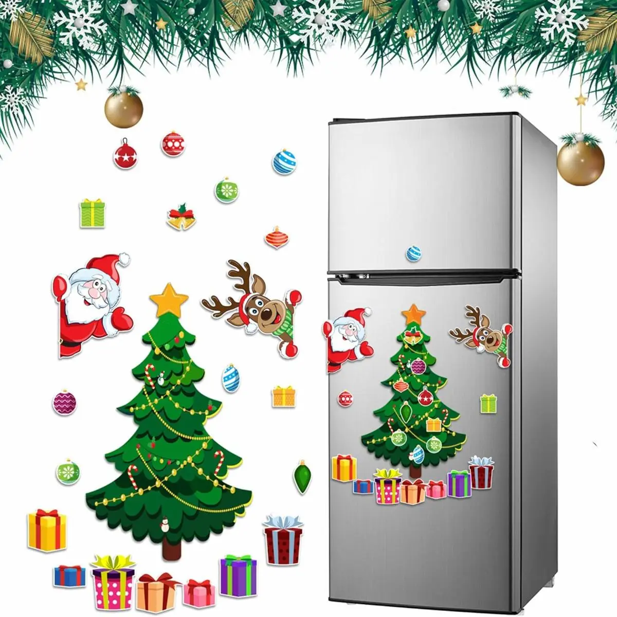 2026 New Christmas Theme Magnetic Stickers Set Bundle - Customizable Combinations Festive Decorative Ornaments, Reusable Fridge/Metal Door Decor for Magnetic Surfaces, Easy to Use & Remove for Home, Offices, Classrooms