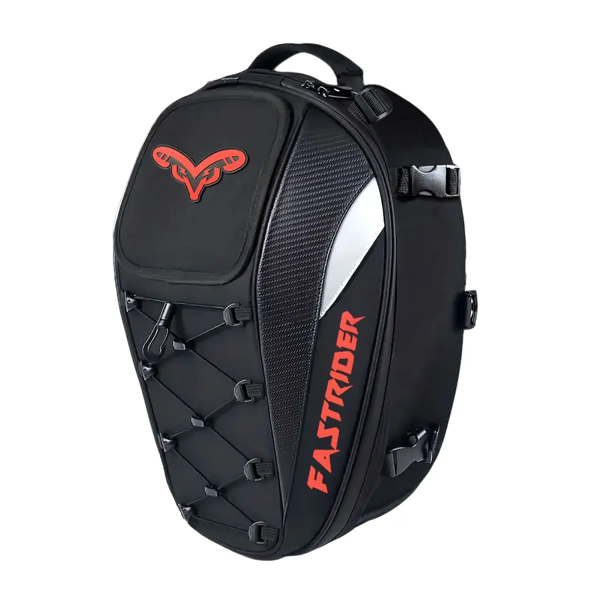 Fastrider Carbon Fiber Texture Waterproof Motorcycle Rear Seat Tail Bag, Multi-Adjustable Buckles, Padded Multi-Pocket Luggage Pack, Motorcycle Accessories